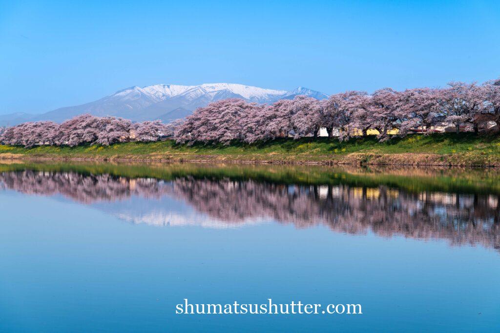 一目千本桜のリフレクションと蔵王連山